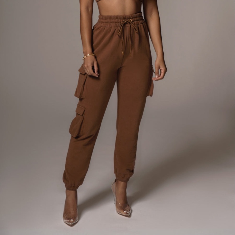 EXCLUSIVELY DESIGNED BY US FOR YOU. Our PECAN LAYTON UNISEX CARGO JOGGERS &BRA